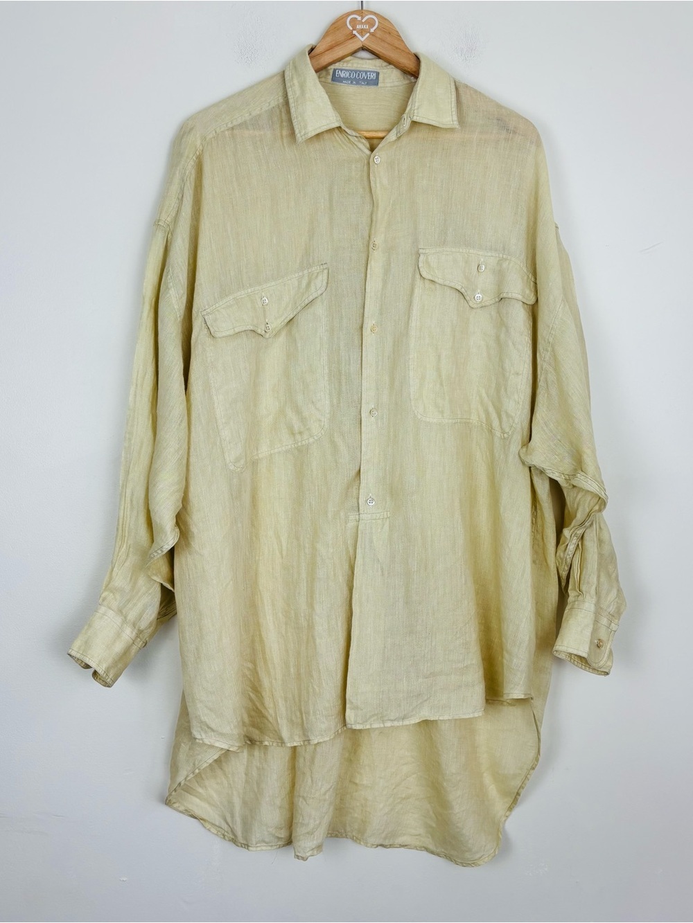 Vintage 90s made in Italy 100% linen Enrico Coveri button down shirt. Size 16